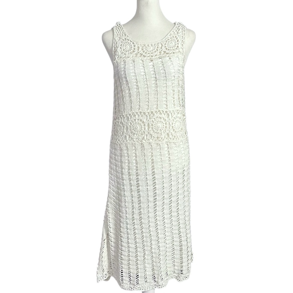VENUS Moss Crochet Knit Lined Sleeveless Summer Dress White Size Medium